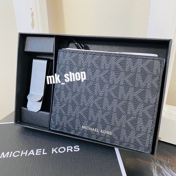 Michael Kors Jet Set Men’s Slim Billfold Wallet Money Clip Box Set - Picture 2 of 13
